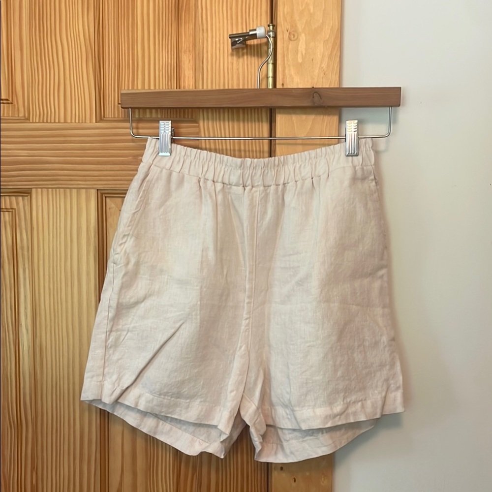 High Waist Cream Linen Shorts with Pockets